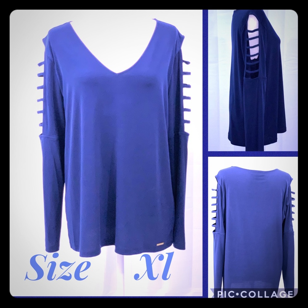 Classy navy shirt with openings on sleeves
